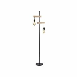 Budget 🥰 Paris prix DETROIT Lampadaire industriel 2 tetes en bois - 40 x 25 x H150 cm - Noir - Ampoules décoratives E27 40W fournies 💯