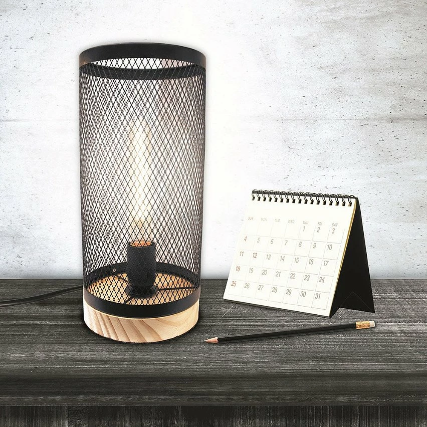 Acheter ✔️ The Home Deco Factory Lampe cylindre grille en métal noir et bois 🧨 – Image 2