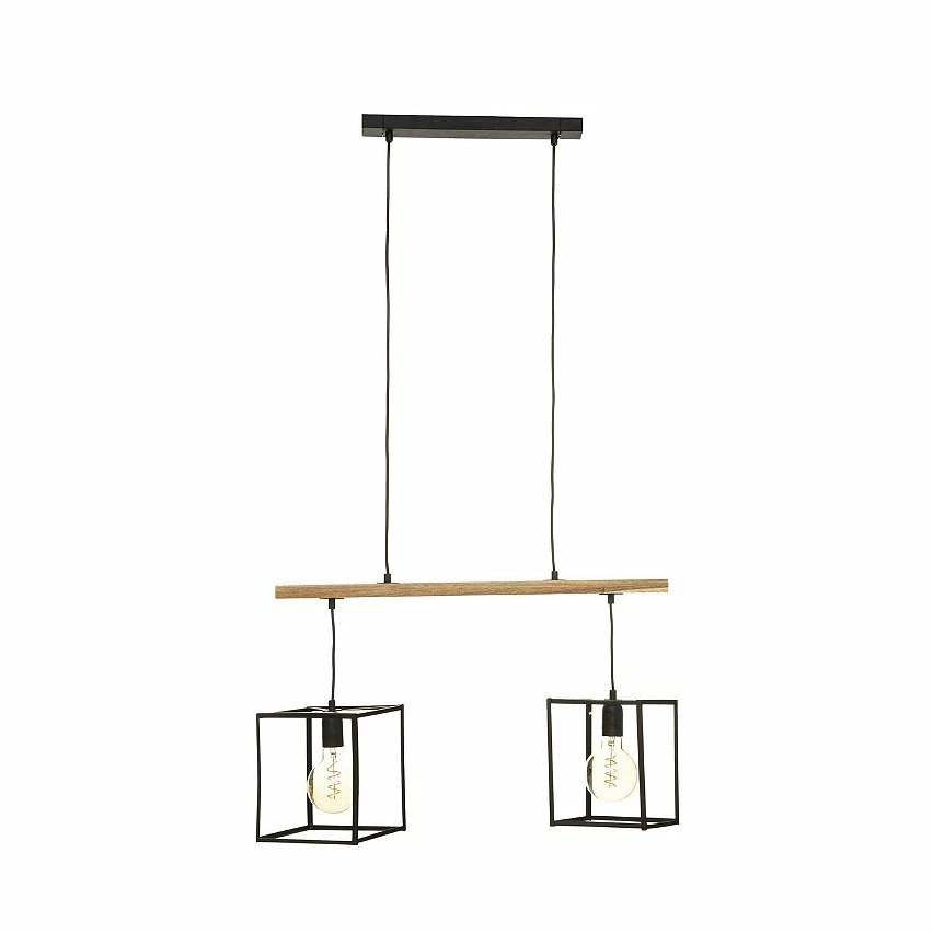 Offres đ„ Atmosphera Luminaire Suspension 2 Lampes en MĂ©tal Noir et Bois d'Acacia đ