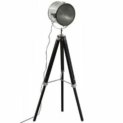 Meilleure affaire ✨ Atmosphera Lampadaire Trépied en Métal & Bois "Ébor" 150cm Noir ⭐