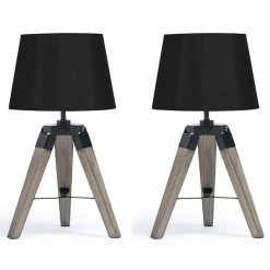 Meilleur prix 🛒 IDMARKET Lot de 2 lampes de chevet d'appoint HILDA sur pied en bois foncé noires 🌟