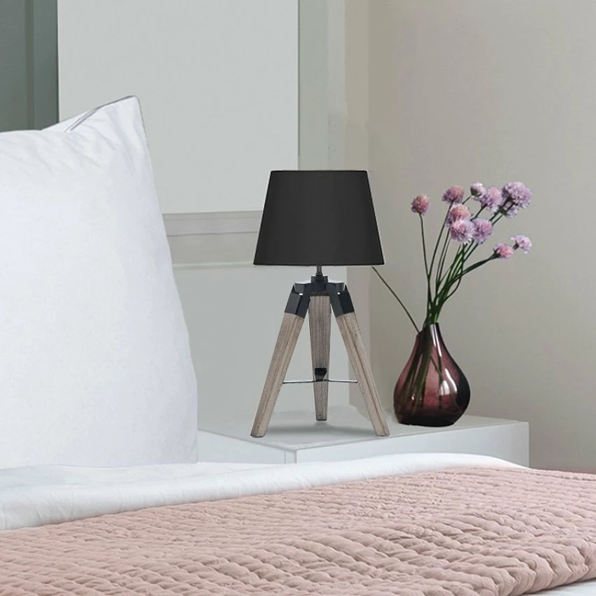 Meilleur prix đ IDMARKET Lot de 2 lampes de chevet d'appoint HILDA sur pied en bois foncĂ© noires đ â Image 5