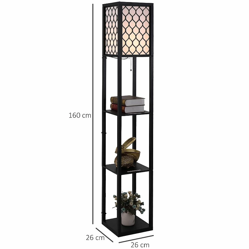 Budget ✔️ Homcom Lampadaire étagère lampe étagère 26L x 26l x 160H cm 3 étagères 4 niveaux MDF noir motif nid d'abeille 😀 – Image 3