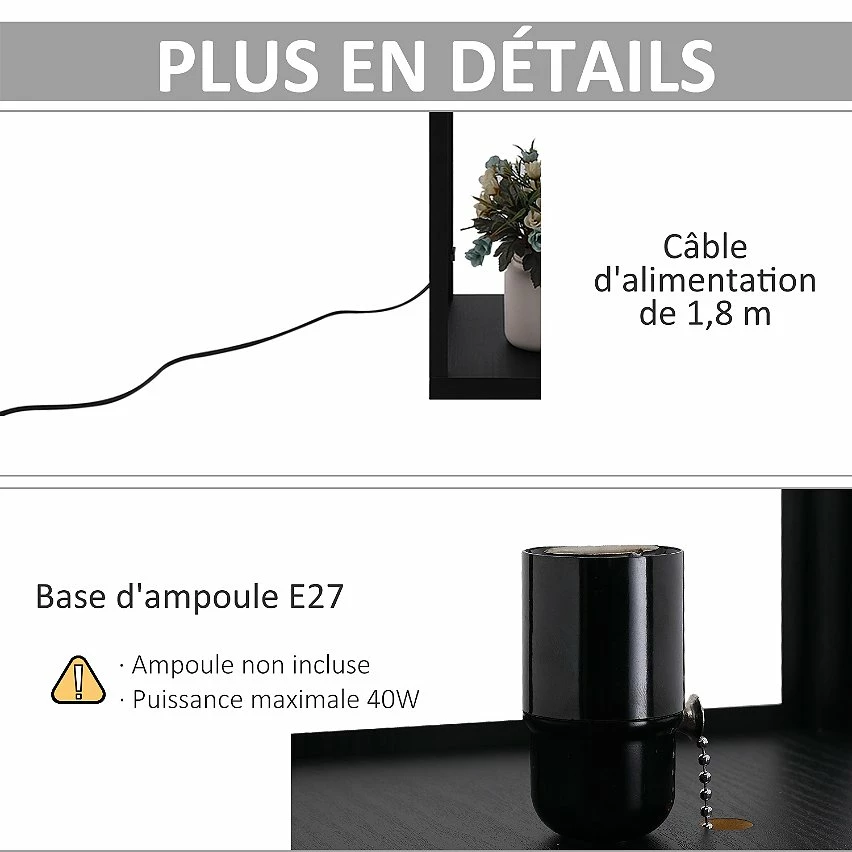 Budget ✔️ Homcom Lampadaire étagère lampe étagère 26L x 26l x 160H cm 3 étagères 4 niveaux MDF noir motif nid d'abeille 😀 – Image 7