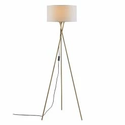 Bon marché ⌛ Altobuy VARSK - Lampadaire Blanc 140cm Piètement Trépied Métal Doré 😀