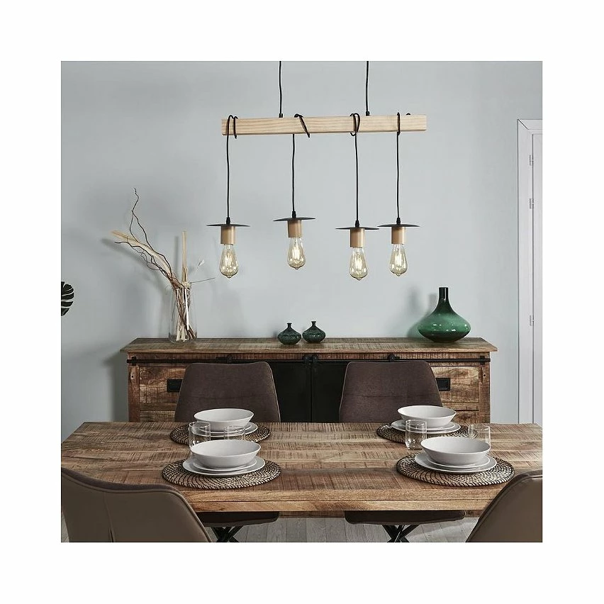 Grosses soldes 💯 Altobuy MAGELAN - Suspension en Bois et Métal Noir 4 Ampoules ⌛ – Image 2