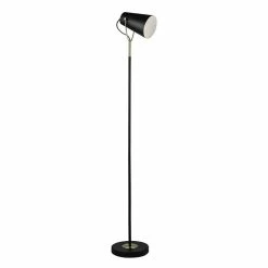 Budget 😍 Altobuy STUDIO - Lampadaire Pied et Abat-jour en Métal Noir Détails Dorés 🔥