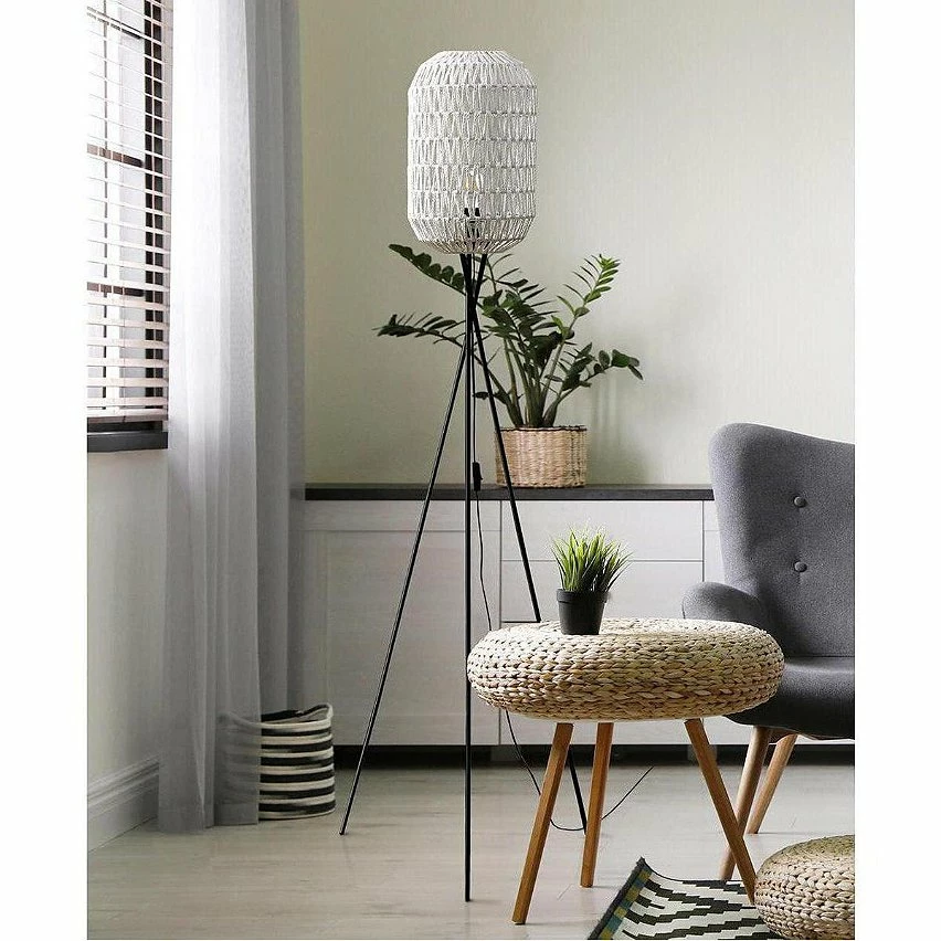 Acheter 🧨 Altobuy KINDILL - Lampadaire en Métal Noir Abat-jour Aspect Rotin Blanc ⌛ – Image 7