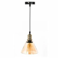 Acheter ✨ Paris prix Lampe Suspension en Verre "Entonnoir" 18cm Ambre 👏