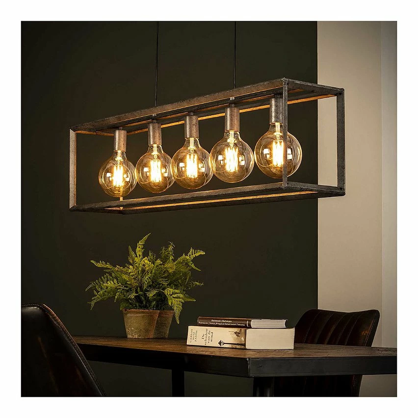 Meilleure affaire 🎁 Lampea Suspension industrielle en métal argenté 5 lampes Baptiste ✔️ – Image 3