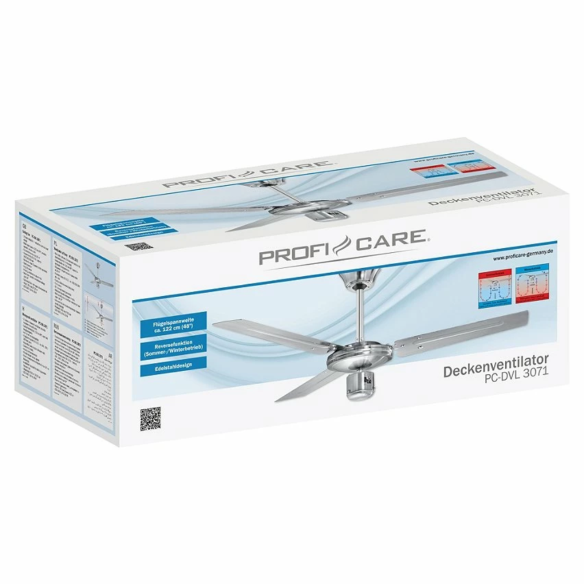 De gros ✨ Ventilateur de Plafond, Silencieux, 3 Vitesses, Fonction Été-Hiver, Acier Inox. 60 Argent ProficareDVL 3071 ✔️ – Image 5