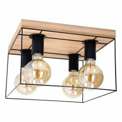 Sortie ❤️ Paris prix Plafonnier Design 4 Têtes "Gretter" 34cm Chêne Huilé ✨