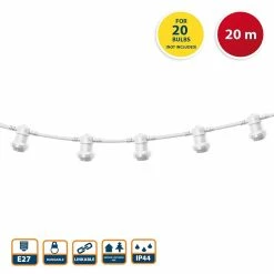 De gros 🔥 VELAMP PARTY LIGHT: Guirlande IP44 prolongeable 20m, 20 douilles E27, blanc ✔️