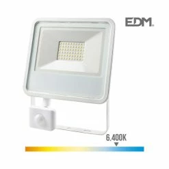 Le moins cher 🎉 EDM Projecteur LED à Détecteur 50W Blanc étanche IP65 3500lm (400W) - 6400K 😀