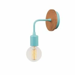 Coupon ❤️ HOMEMANIA Lampe Murale Simple Drop Wood - Bleu pastel, bois - 12 x 12 x 13 cm 🤩