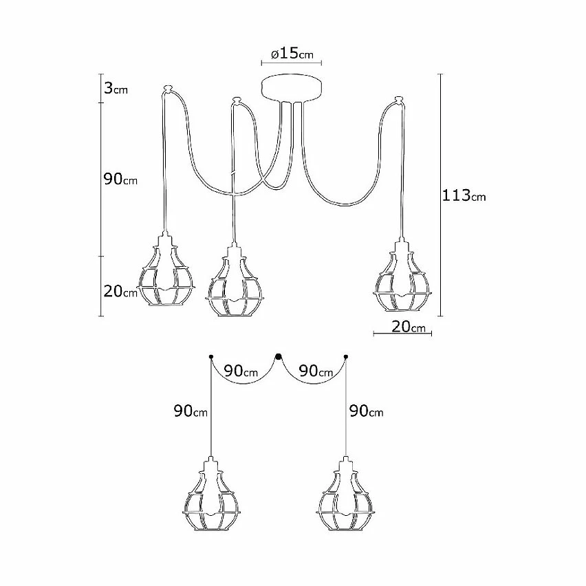 Tout neuf đ„ HOMEMANIA Lampe Ă Suspension Wire-Fall - Cuivre, noir - 180 x 180 x 113 cm đ â Image 4