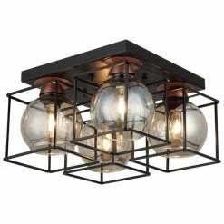 Le moins cher 🌟 HOMEMANIA Lampe de Plafond Arne - Noir, Cuivre - 37 x 37 x 22 cm ⌛