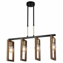 Meilleure vente 💯 HOMEMANIA Lampe à Suspension Era - Or, Noir, Bois - 67 x 17 x 91 cm 🌟