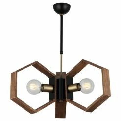 Acheter 🛒 Homemania Lampe à Suspension Lugo - Or, Noir, Bois - 47 x 47 x 69 cm 😀