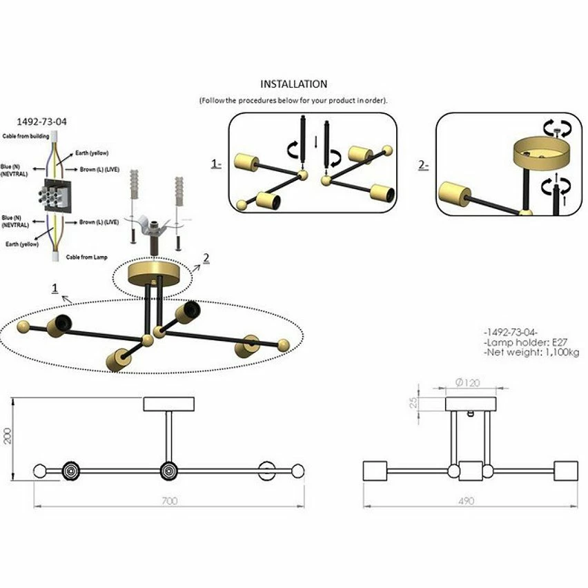 Vente flash đ„° HOMEMANIA Lampe de Plafond Rena - Or, noir - 49 x 70 x 20 cm đ„ â Image 3