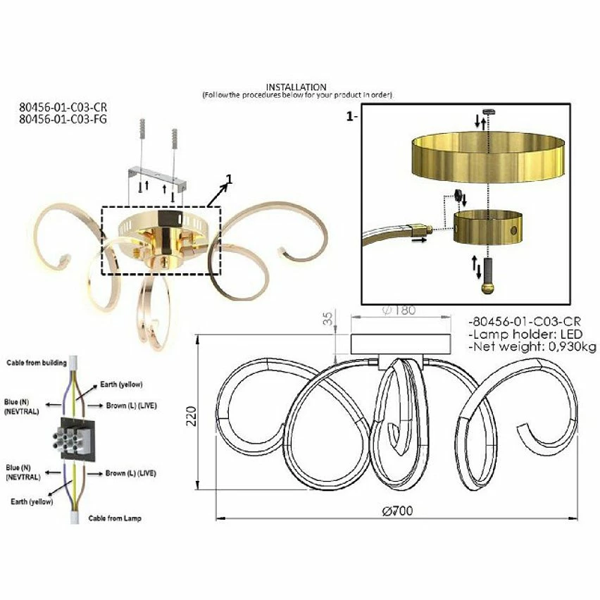 Nouveau đ€© HOMEMANIA Lampe de Plafond Dinara - Or - 70 x 70 x 22 cm â€ïž â Image 3