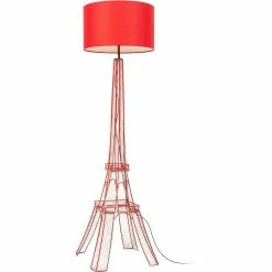 Coupon ✨ ATHM Design Lampadaire EIFFEL Rouge - abat jour tissu pieds Metal 🤩