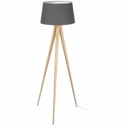 Bon marché 😍 ATHM Design Lampadaire RENEE Gris - abat jour tissu pieds metal effet bois 🎁