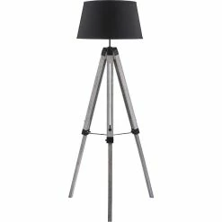 Sortie 🎁 ATHM Design Lampadaire ASHER Noir - abat jour Tissu pieds Bois 🔔