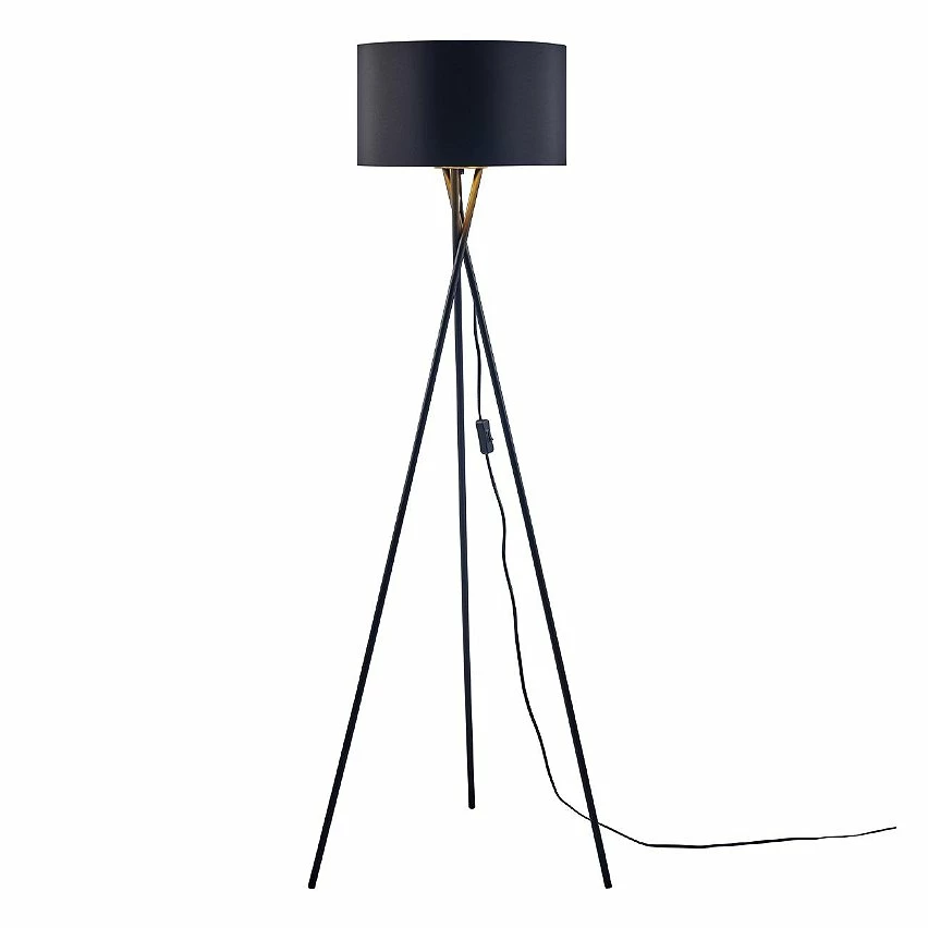 Offres 😍 ATHM Design Lampadaire APOLLA Noir - abat jour tissu pieds metal 💯