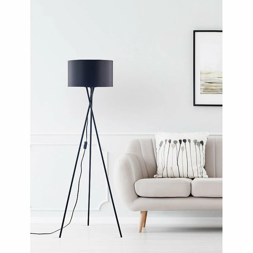 Offres 😍 ATHM Design Lampadaire APOLLA Noir - abat jour tissu pieds metal 💯 – Image 2