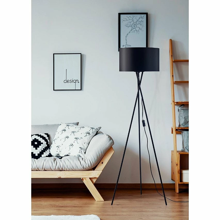 Offres 😍 ATHM Design Lampadaire APOLLA Noir - abat jour tissu pieds metal 💯 – Image 3
