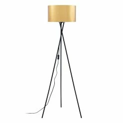Vente flash đ§š ATHM Design Lampadaire MIKA Noir - abat jour PVC dorĂ© pieds Metal â