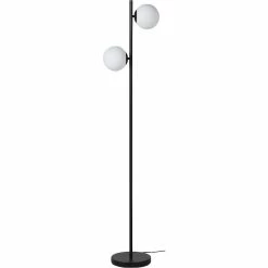 Sortie 👏 ATHM Design Lampadaire RETRO Noir - abat jour verre pieds metal brossé 💯